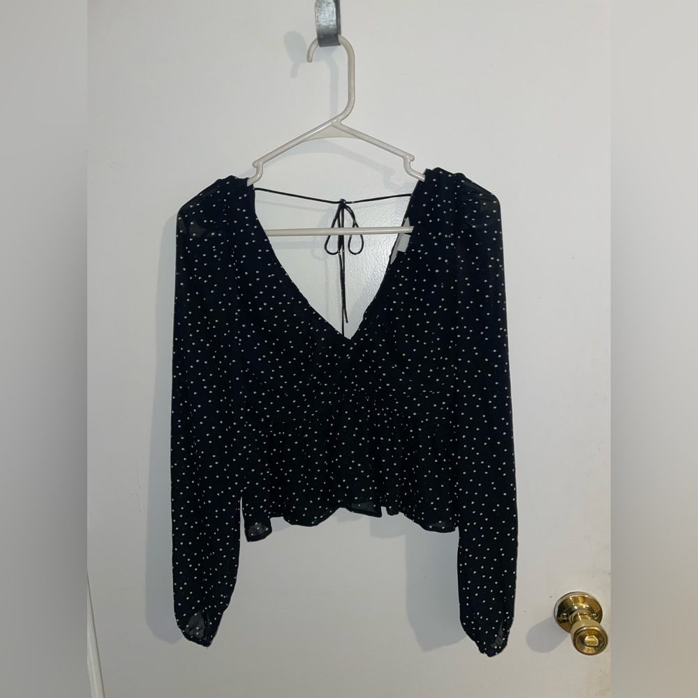 H&M Black Blouse With White Polkadots.